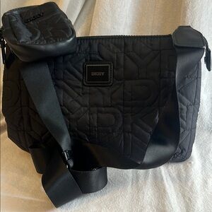 DKNY Black Quilted Messenger Bag with Adjustable Strap